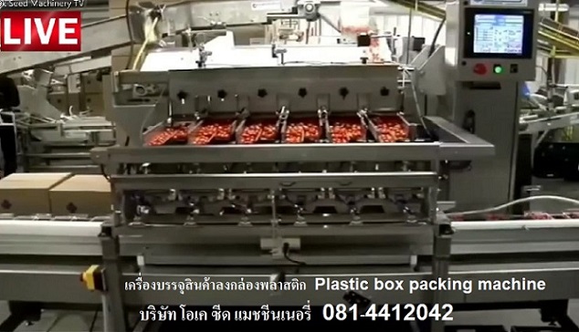 เครื่องบรรจุสินค้าลงกล่องพลาสติกแบบอัตโนมัติ Plastic Box Packing machine 0814412042